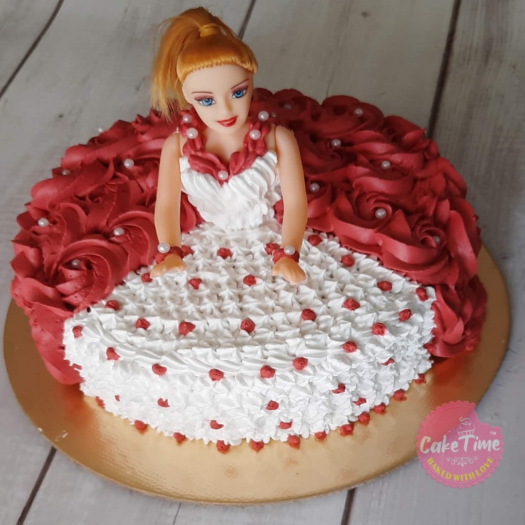 Red Barbie Doll Cream Cake | Buy Barbie Doll Cake Online